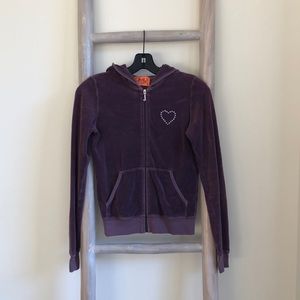 Juicy Couture Purple Velour Hoodie with Rhinestone Heart Size Small